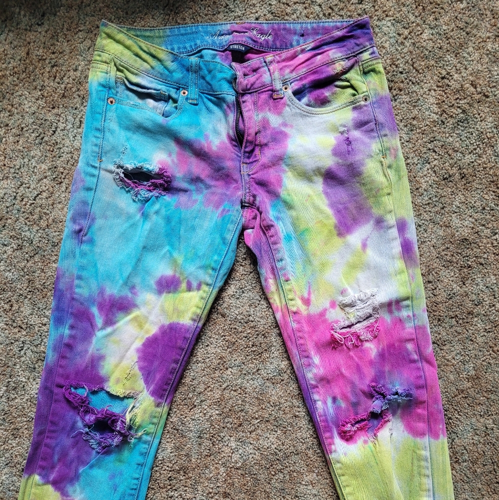Hand tie dyed American Eagle jeans
